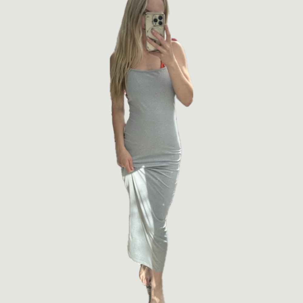Women's Silver Slip Maxi Dress - Sleek Strappy Design